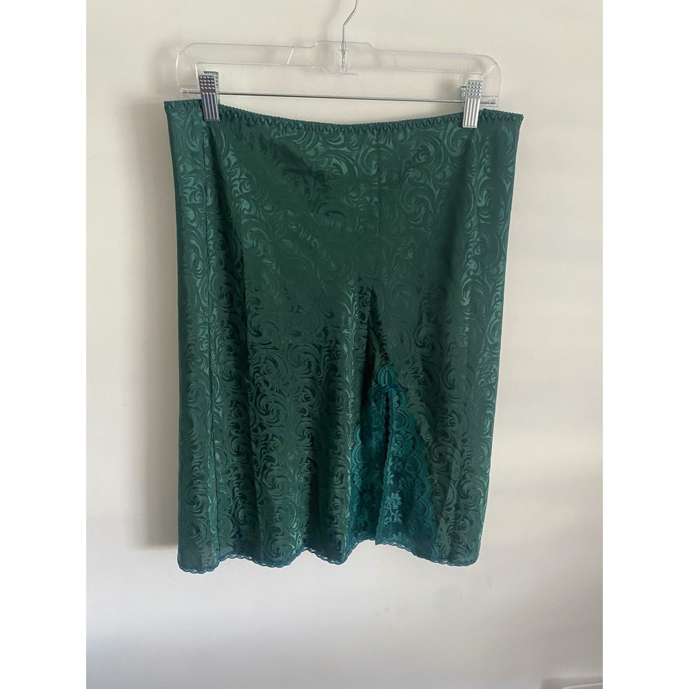 Maidenform Chantilly Slip Skirt Green Swirl Pattern Lace‎ Trim M